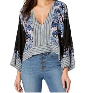 Free People Mix N Match Floral Top Kimono Sleeve Oversized Cropped Size XS